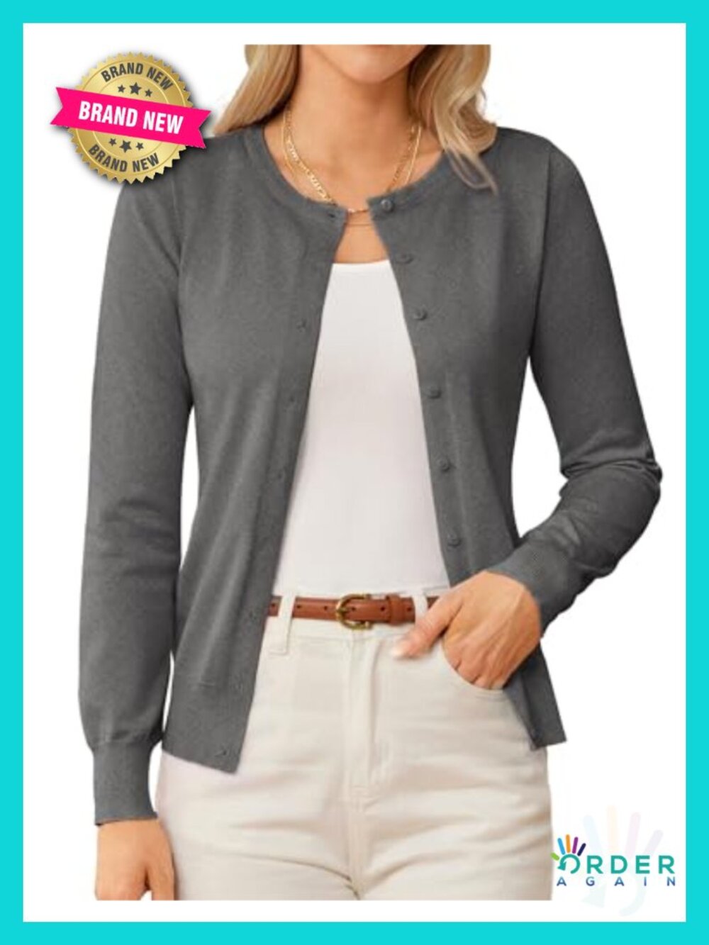 GRACE KARIN Knit Cardigan Sweater for Women Lightweight Button Down Crew Neck